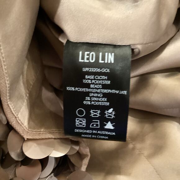 LEO LIN Brenda Gold Brown Sequin Puff Sleeve Statement Piece Mini Dress US 2 NWT - Picture 9 of 11